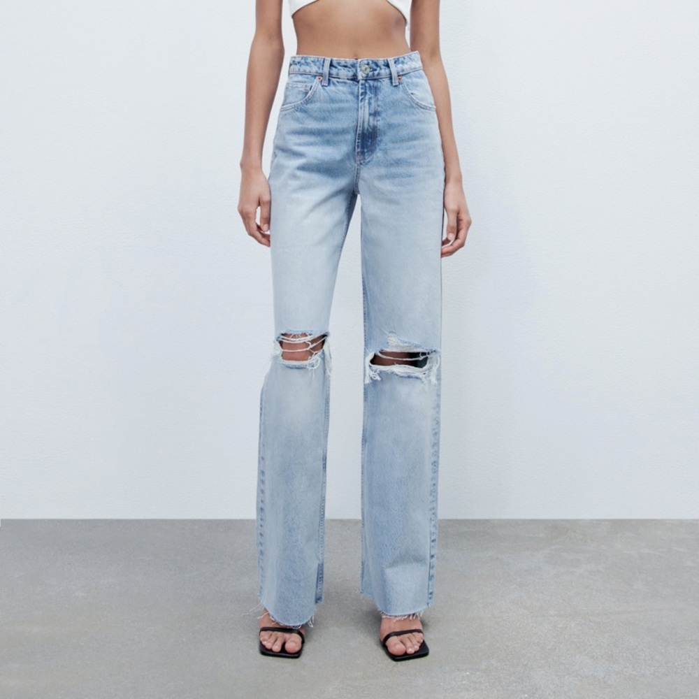 Zara wide leg ripped jeans